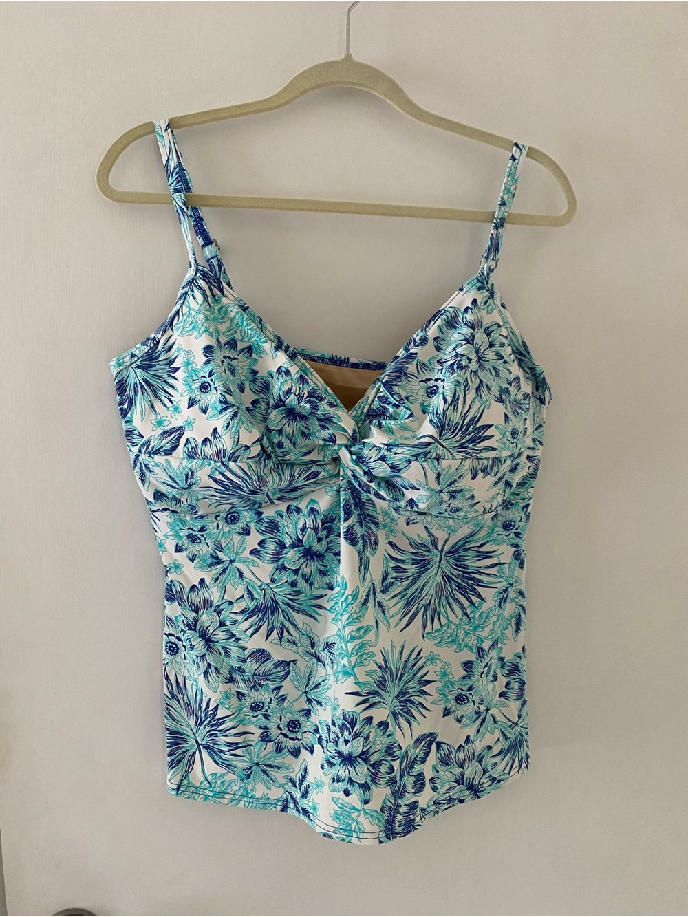Lands' End Floral Tankini Top Twist Front Underwire Bra Blue & White Size 18 XL